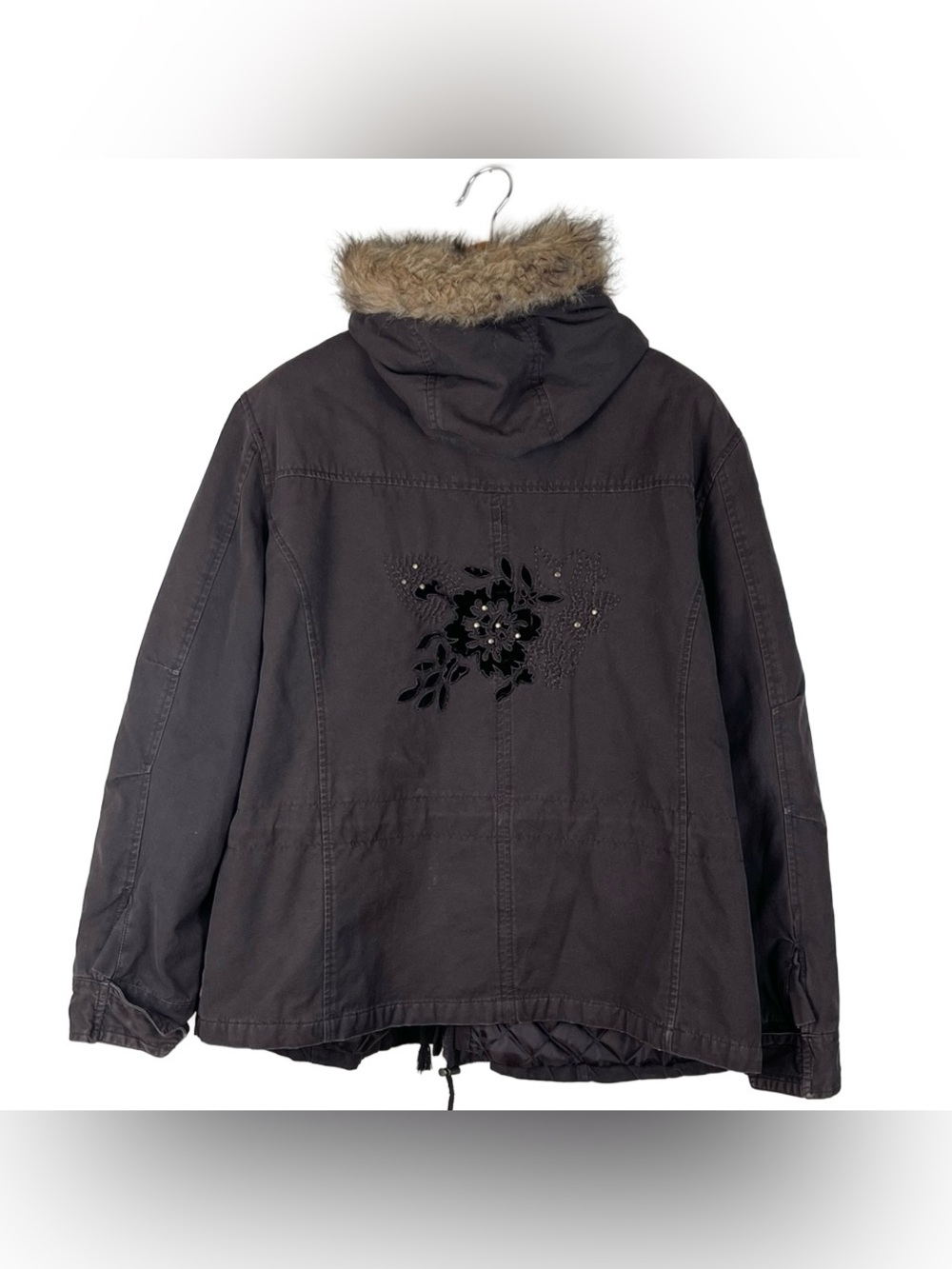 Vintage Y2K Faded Glory Coat Women’s 3X Brown Faux Fur Hood Toggle Buttons Zip